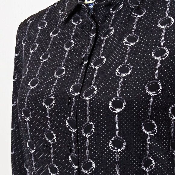 THE KOOPLES Handcuffs Silk Dress Pleated Button Up Chains Black White Sz 3/US 8 - Picture 5 of 15